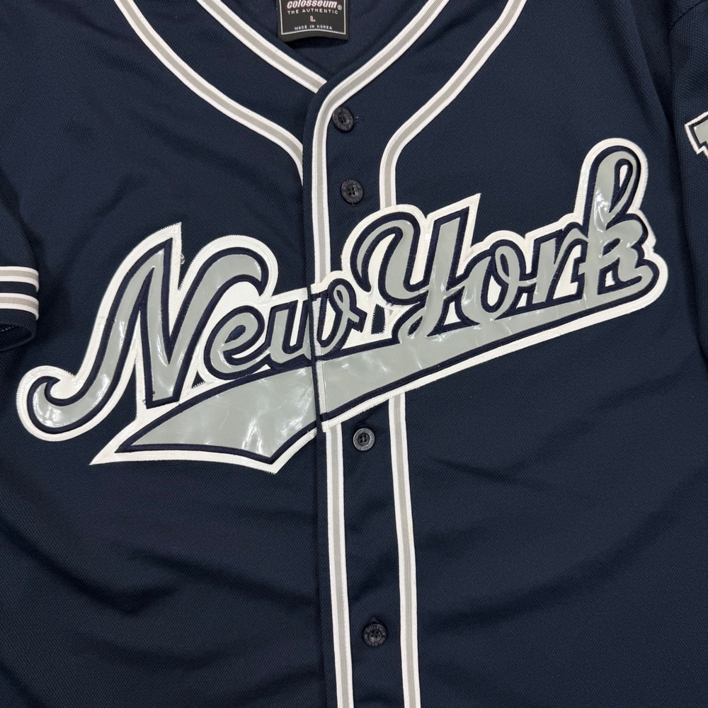 Colosseum Athletics New York Baseball Jersey Mens Large Navy Blue Button Up - Picture 9 of 11